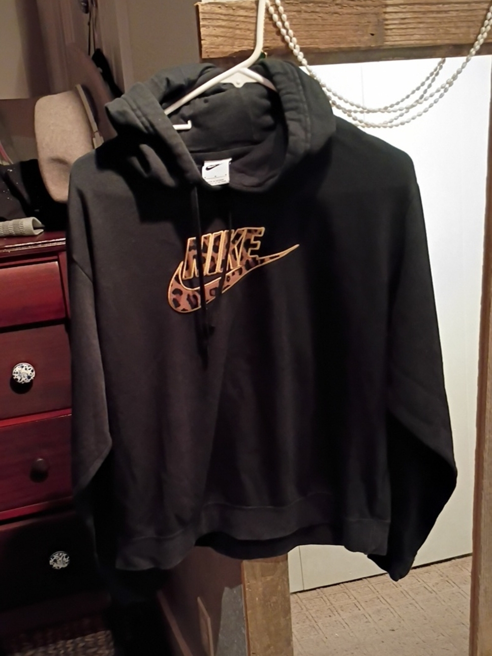 Nike Black Crewneck Hoodie with Leopard Logo Accent Size M